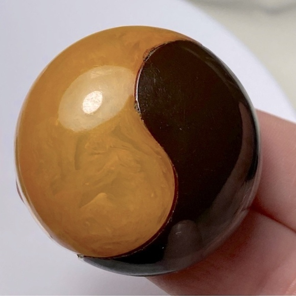 Giant Retro MCM BAKELITE Button | Yin&Yang Egg Yoke & Rootbeer Brown Vintage